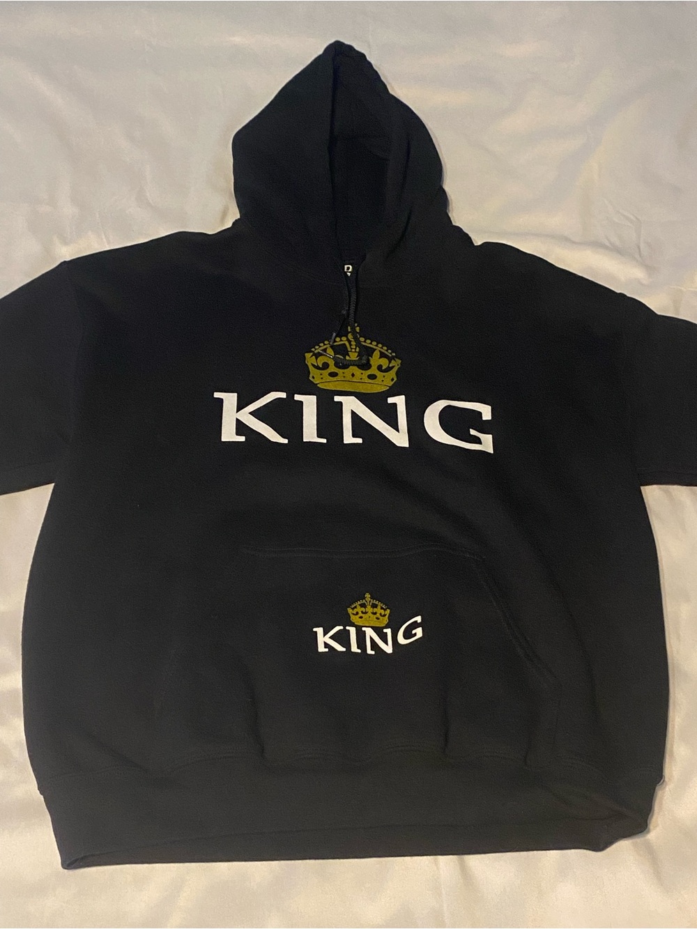 Gildan Black Hoodie with White KING Text and Gold Crown